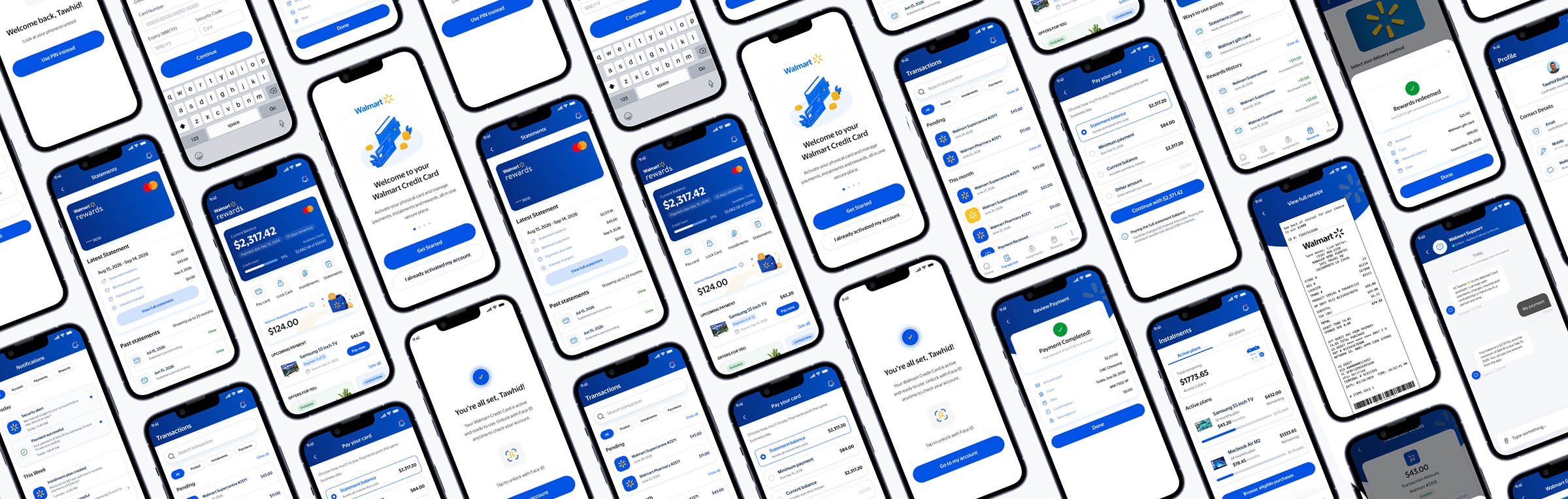 Full set of Walmart Mastercard app screens