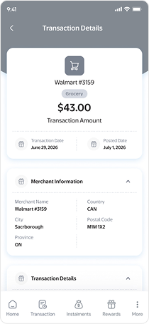 Transaction detail wireframe